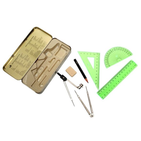 Vintage Buffalo Mathematical Compass Set 1990s School Study Plastic Metal Green - Picture 2 of 3